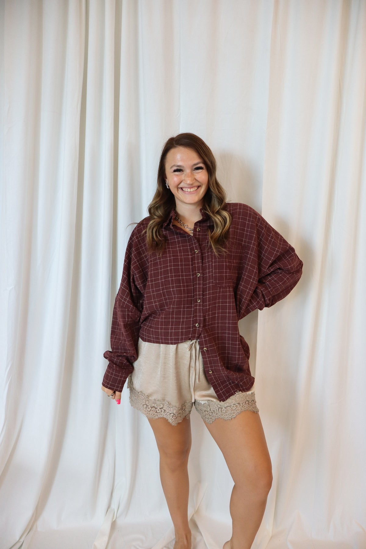 OVERSIZED PLAID BUTTON UP