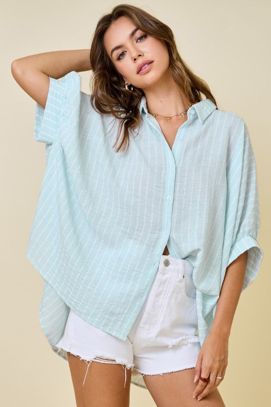 Oversized Button Down Striped Blouse