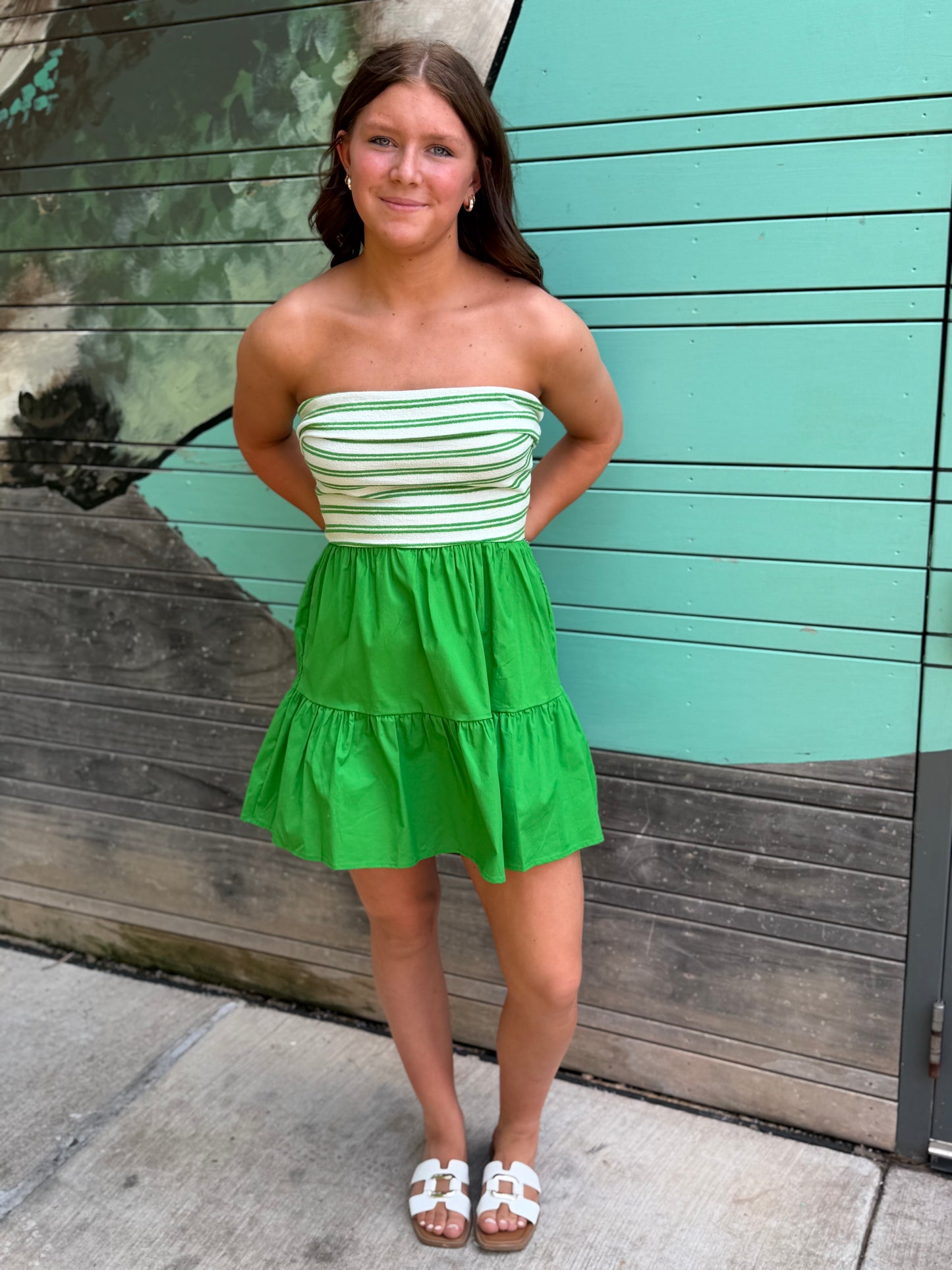 Ruffle Tiered Striped Tube Mini Dress