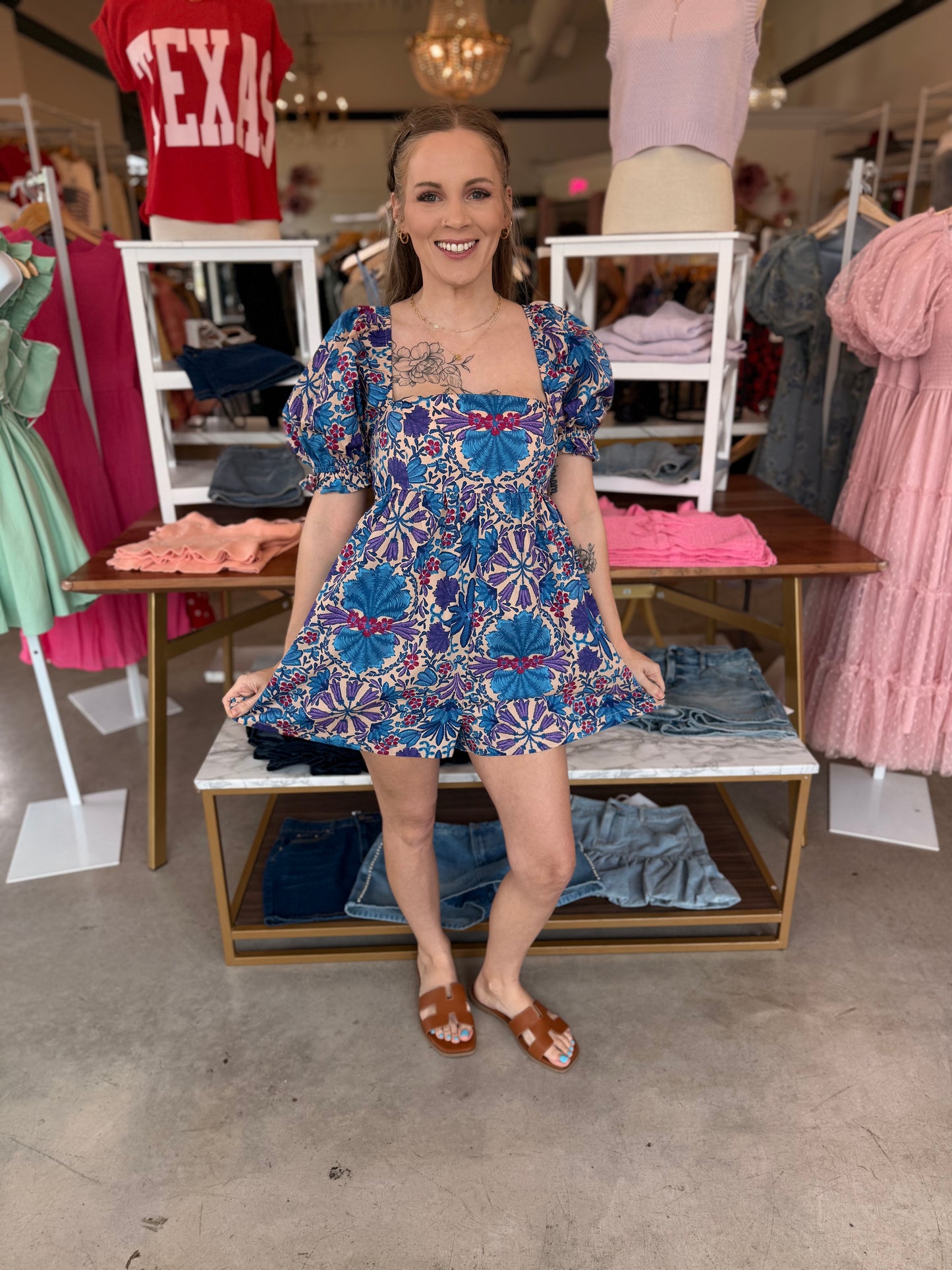 Kiley Indigo Garden Pool Sleeve Romper