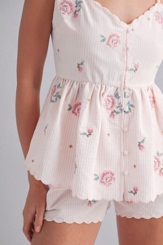 Embroidered Cami & Short Set