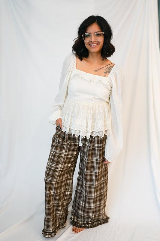 SUNDAY GARDEN EMBROIDERED LACE COTTON BABYDOLL BLOUSE