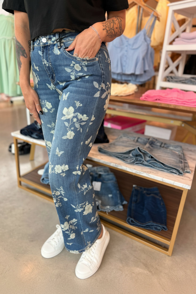 High RIse Floral Denim
