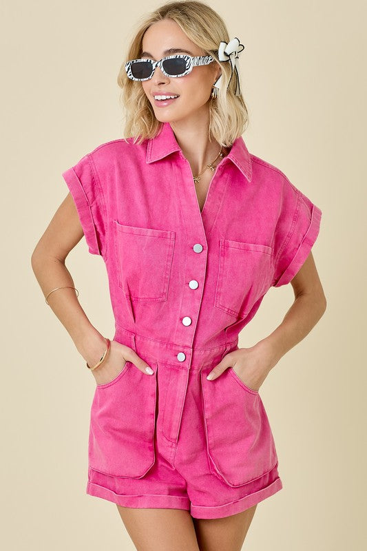 Pink Denim Romper