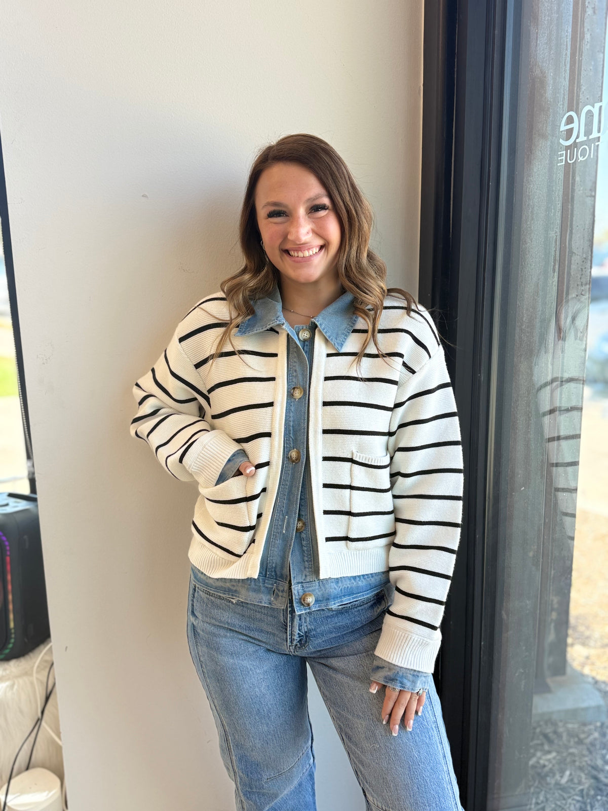 KNIT & DENIM CARDIGAN