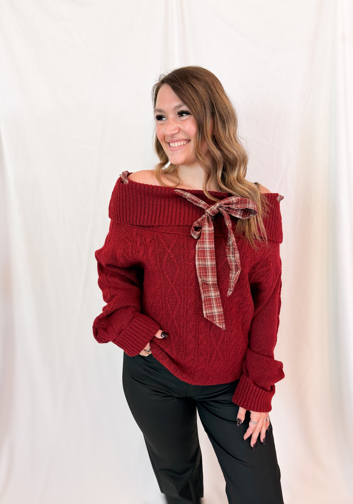 TARTAN BOW SWEATER
