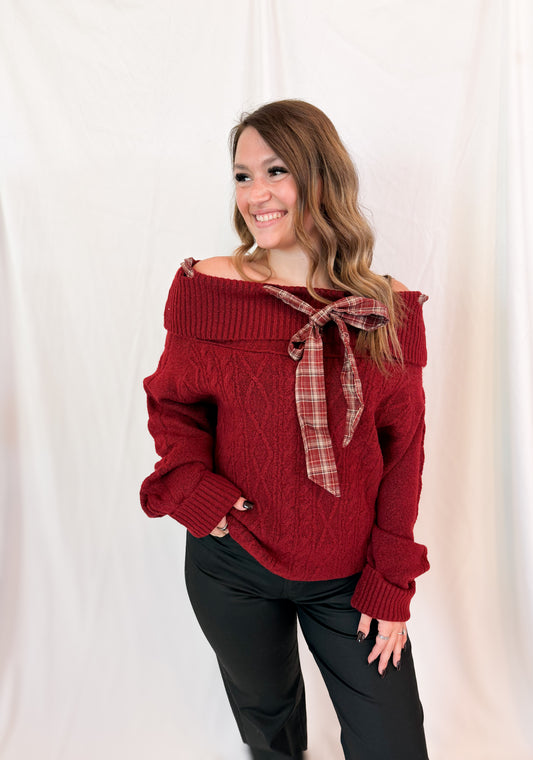 TARTAN BOW SWEATER