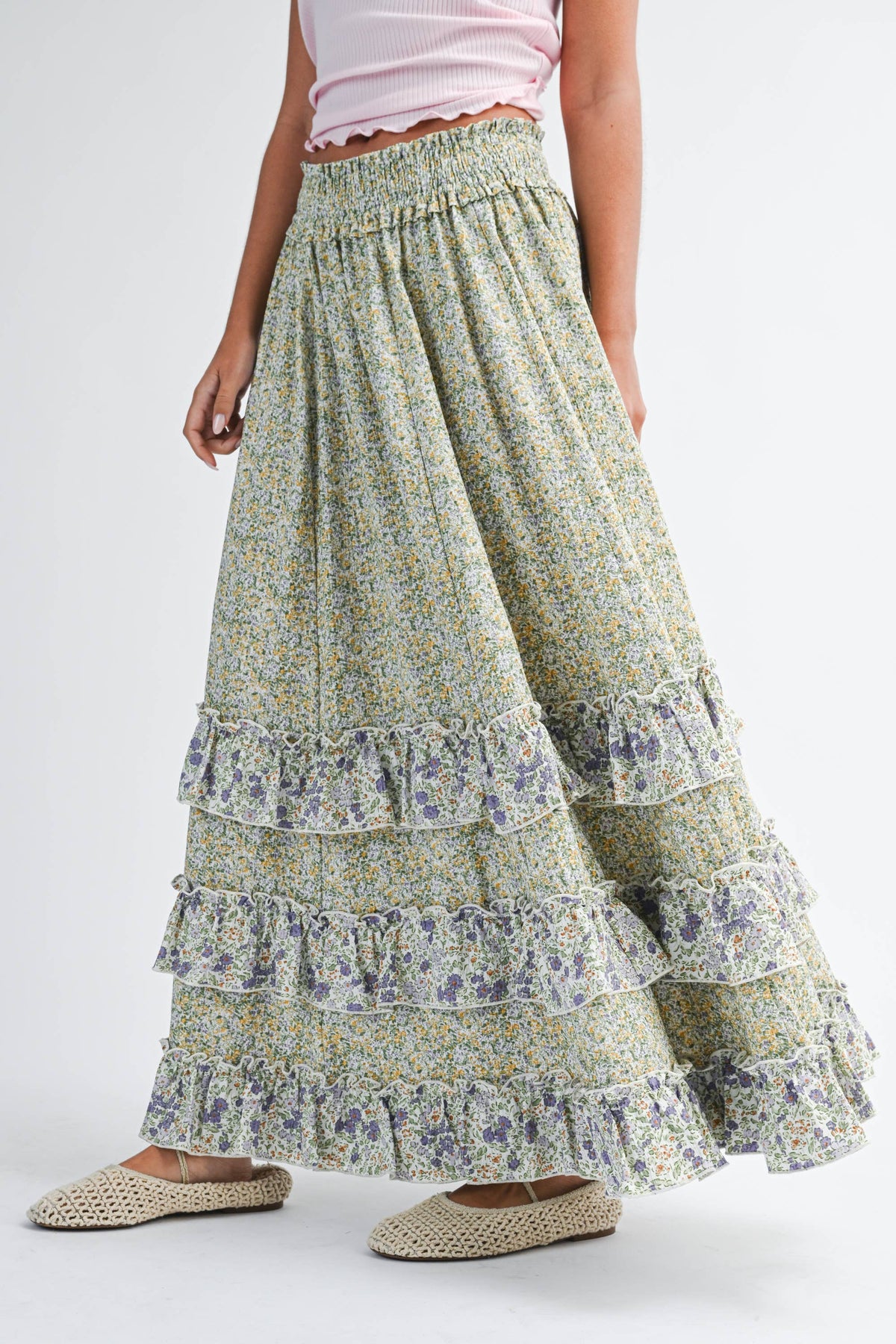 Floral Ruffle Maxi Skirt