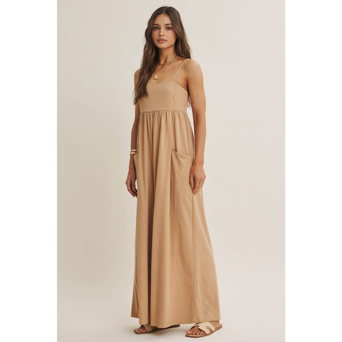 SLOW SUMMER FLOWY WIDE-LEG COTTON KNIT JUMPSUIT