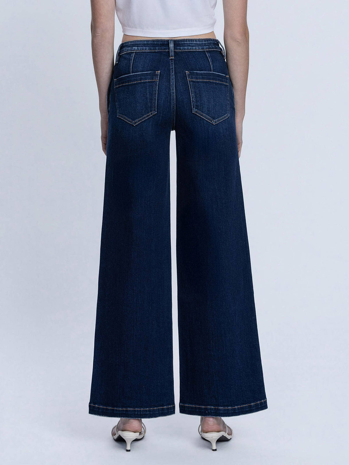 MID RISE TROUSER HEM DARK WASH WIDE JEANS