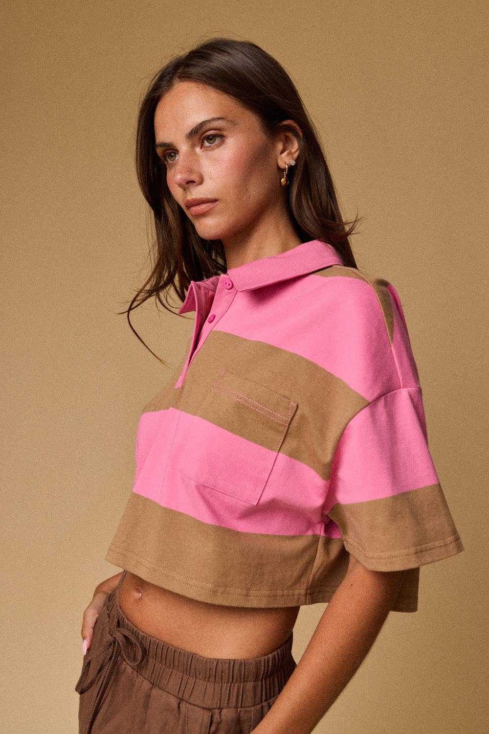 Cropped Rugby Stripe Polo Top