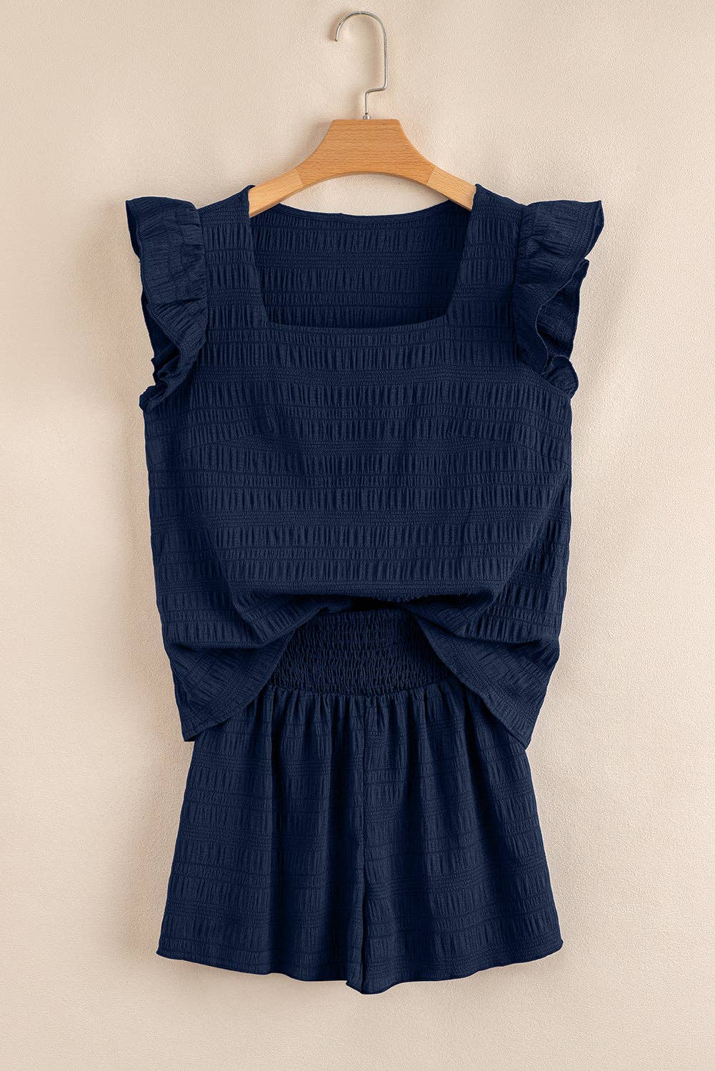 Textured Square Neck Top & Shorts Set