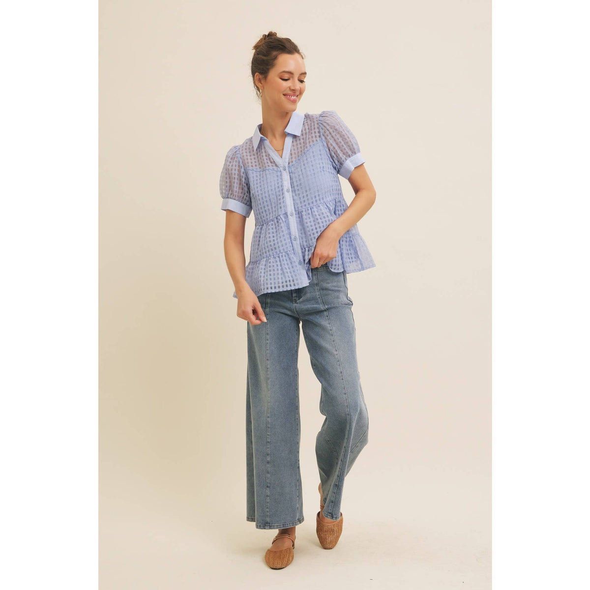 SUMMER VERANDA SHEER ORGANZA TIERED BLOUSE
