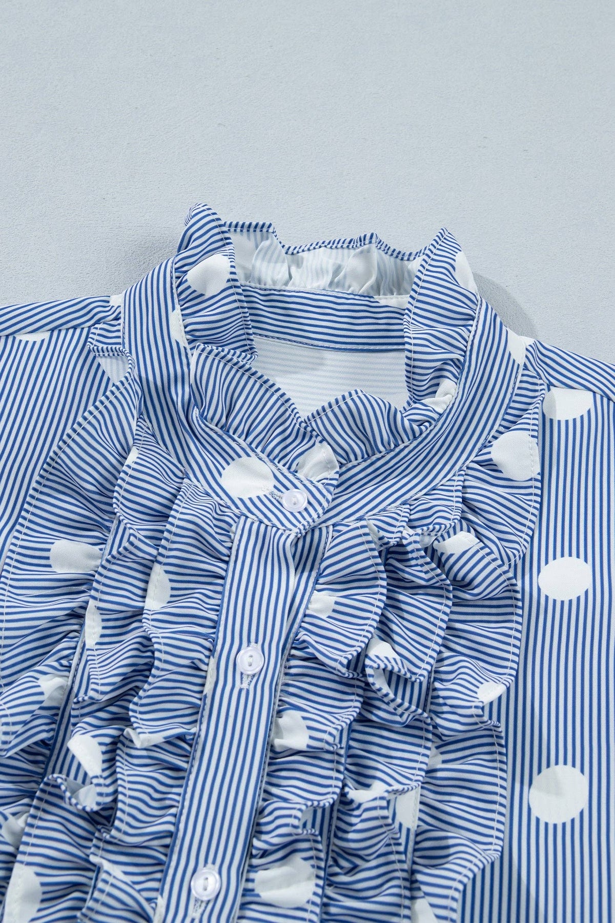 Stripe Contrast Polka Dot Ruffle Sleeve Shirt