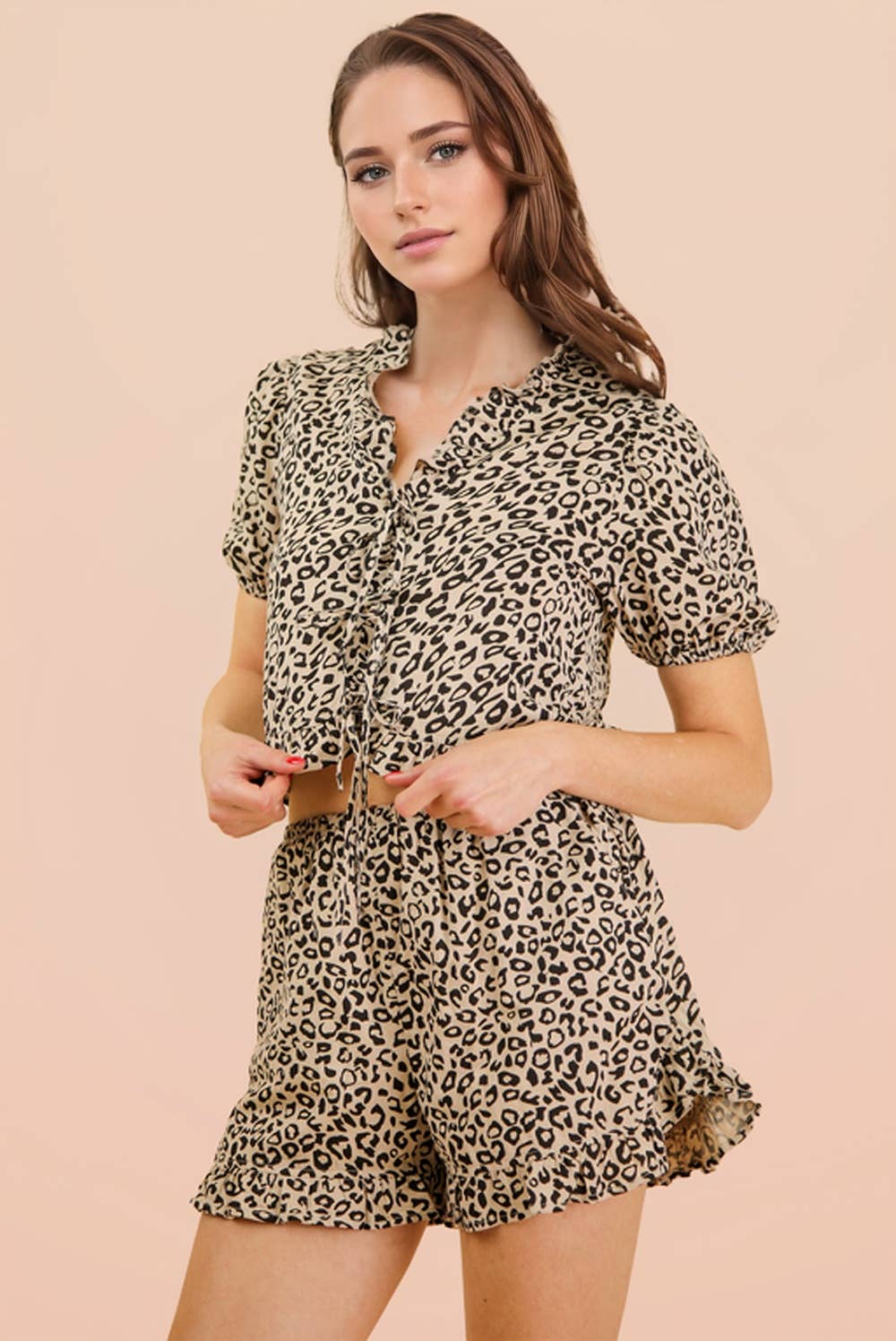Leopard Printed Woven Top & Shorts Set