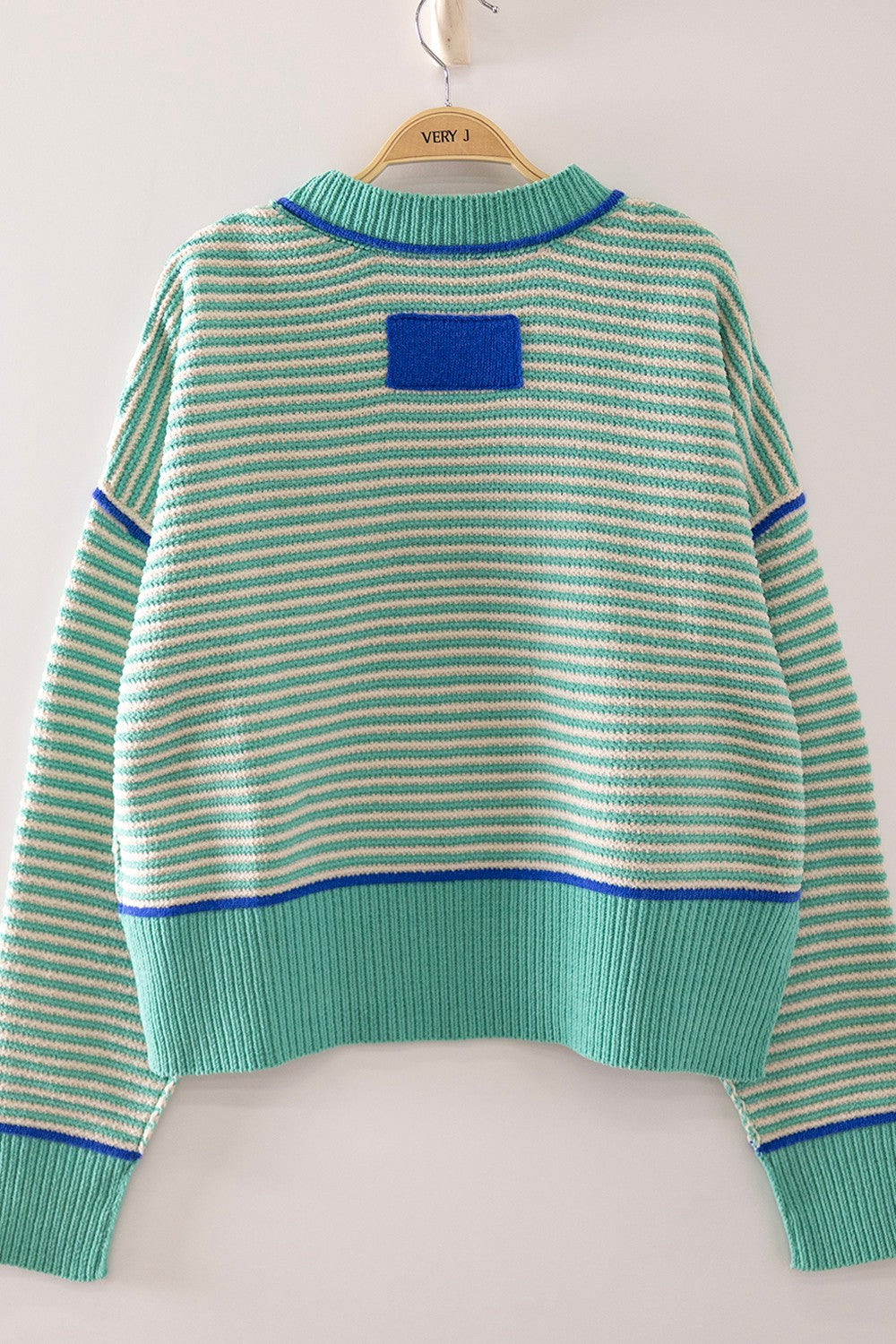 CONTRAST TRIM STRIPE SWEATER