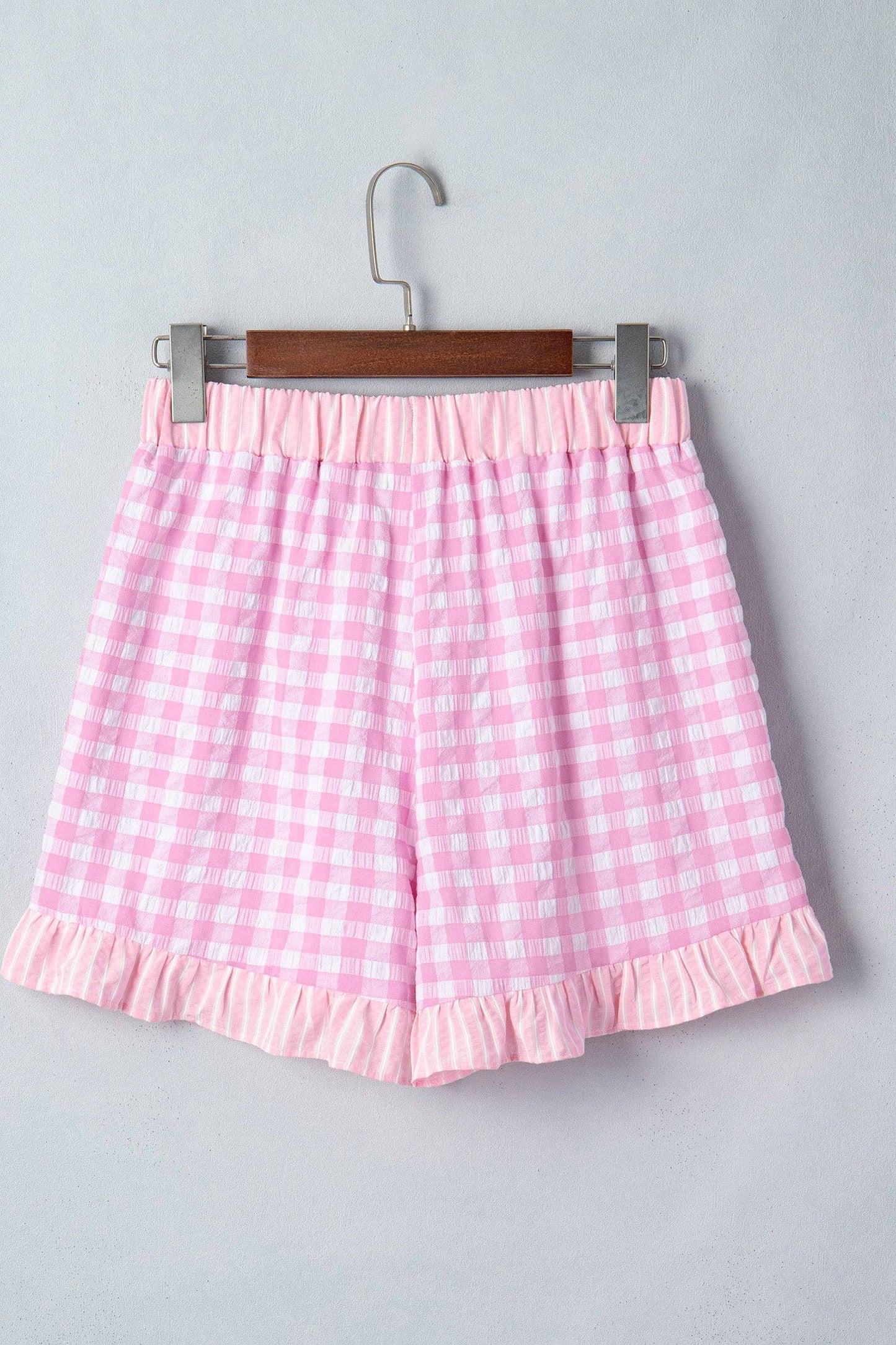 Gingham Ruffle Stripe Lace Tie Shorts