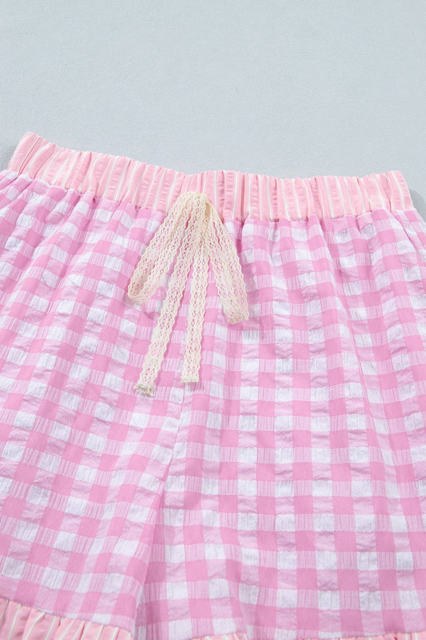 Gingham Ruffle Stripe Lace Tie Shorts