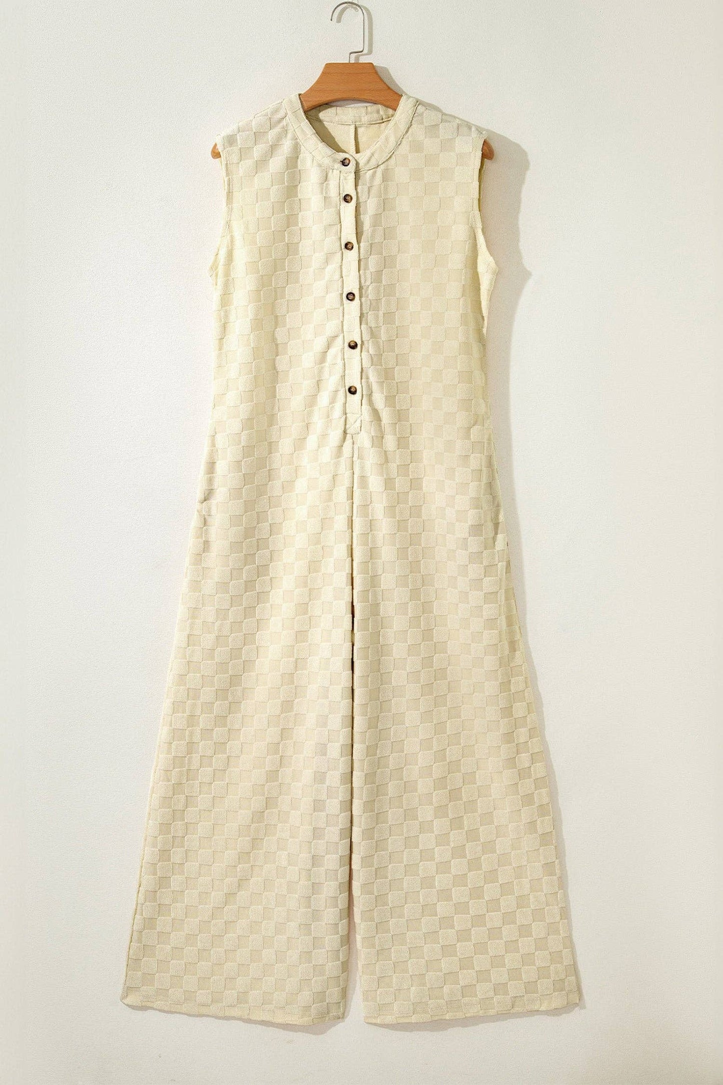 Checker Textured Wide Leg Jumpsuit