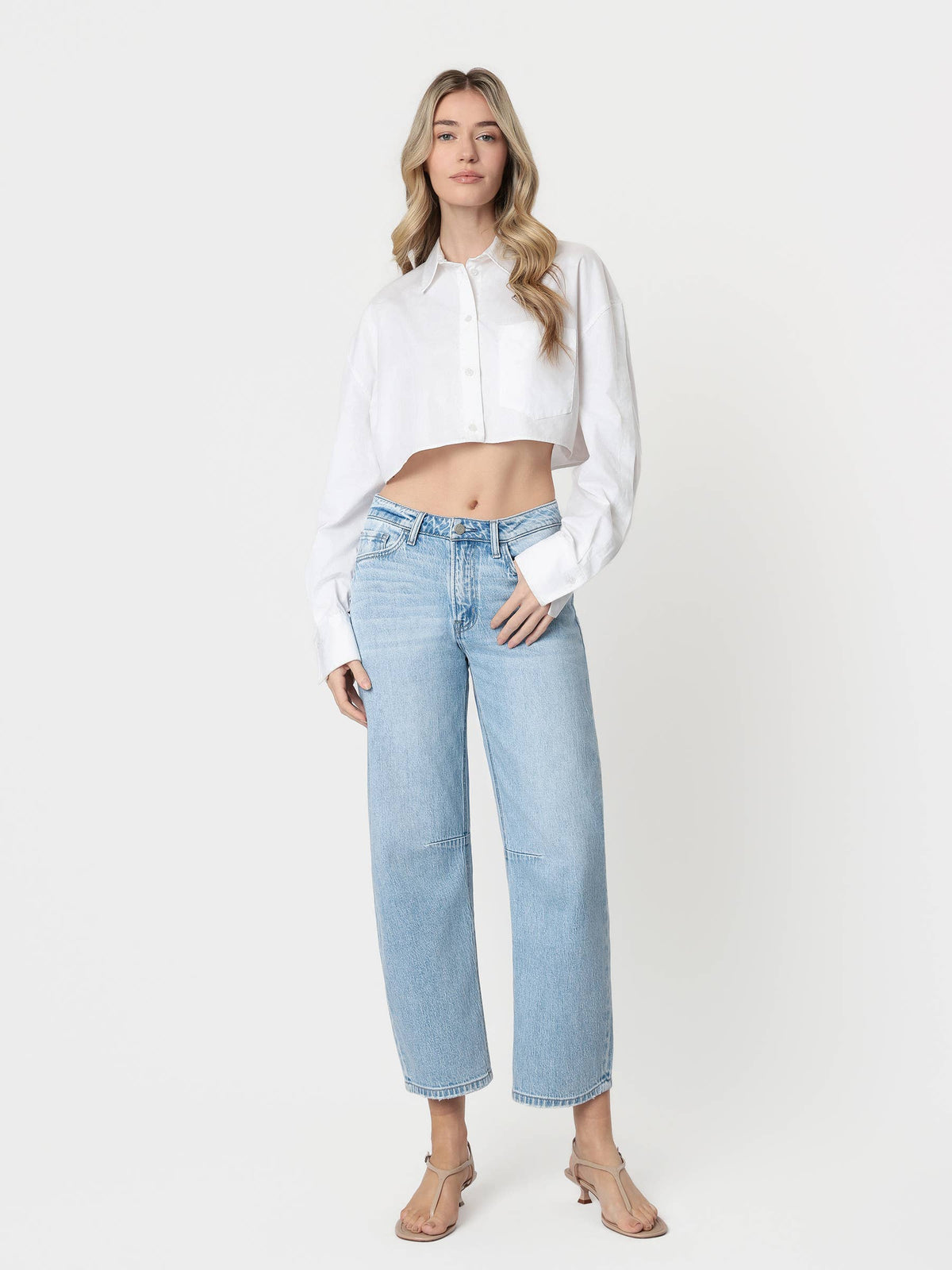 HIGH RISE LIGHT WASH WIDE BARREL JEANS