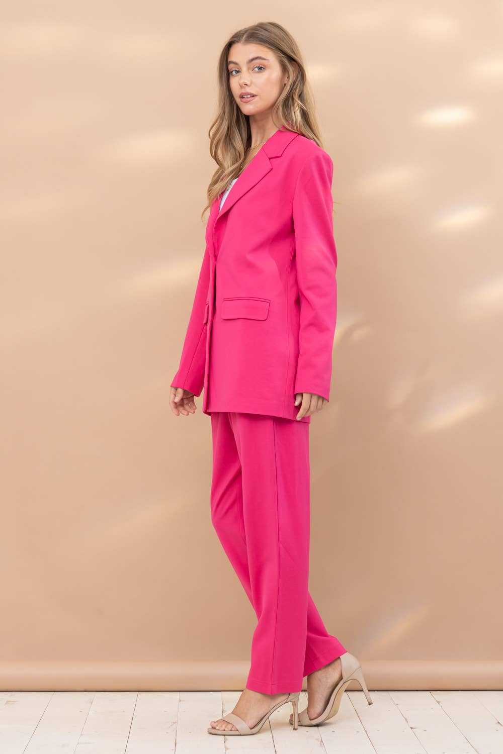 Knit Lined Blazer Straight Leg Trouser Pants Set