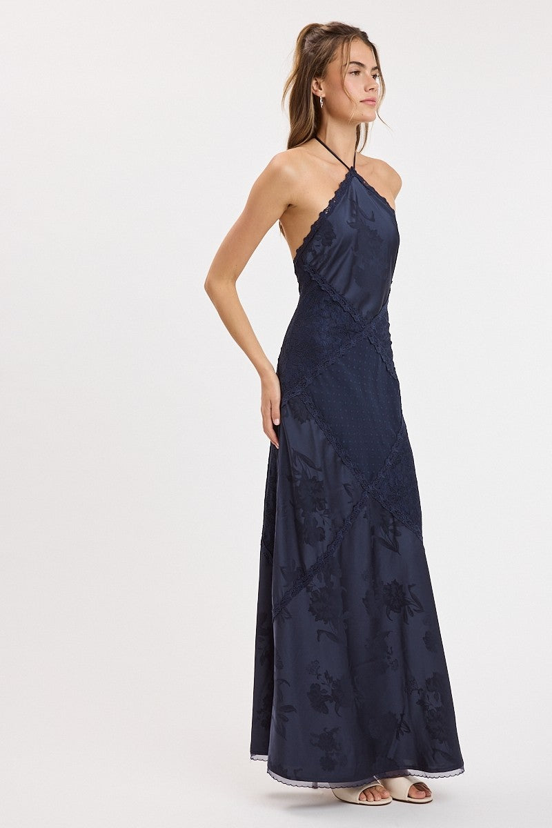 JACQUARD SATIN MAXI DRESS
