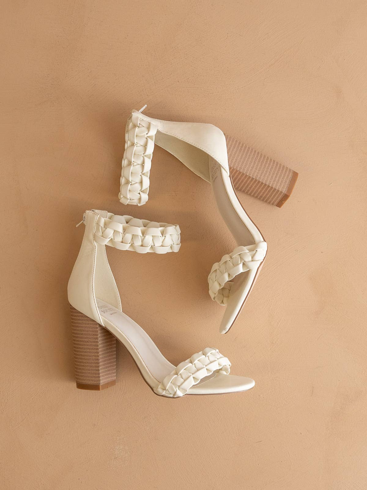The Melody White | Braided Two Band Block Heel
