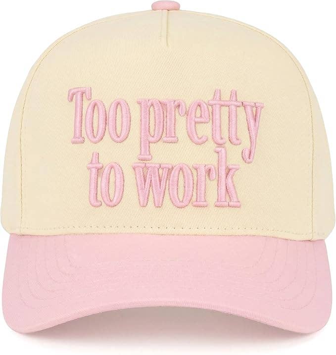 Retro Two Tone Cap - Too Pretty To Work - Light Pink/Beige