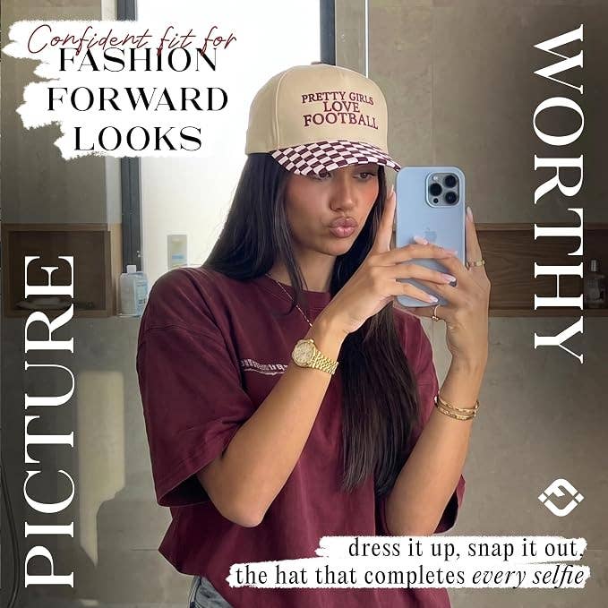 2-Tone Cap - Pretty Girls Love Football - Checker Print