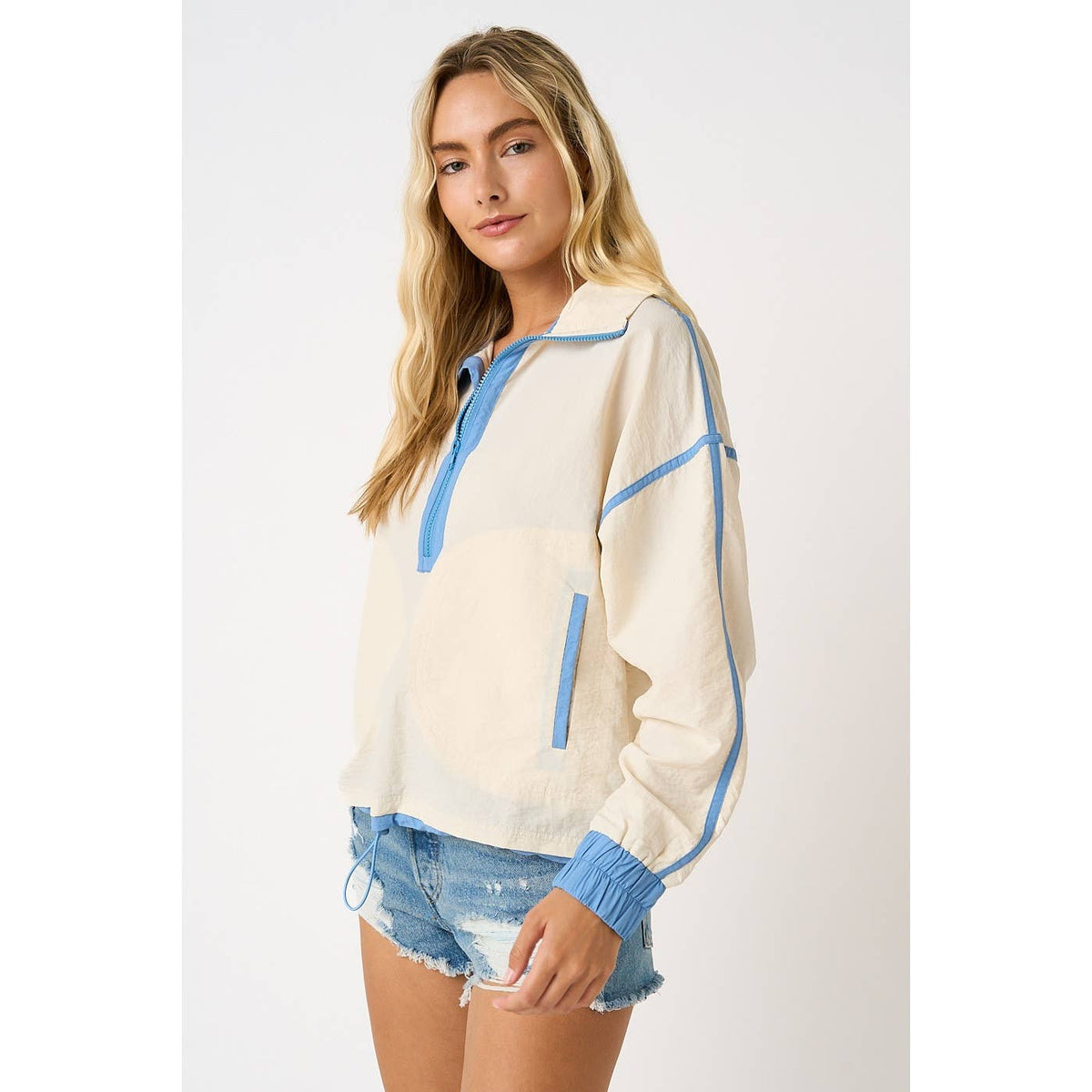 SPORTY STRIPE NYLON CONTRAST HALF ZIP PULLOVER