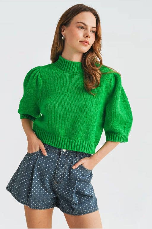 PUFF SHOULDER SHORT SLEEVE SWEATER