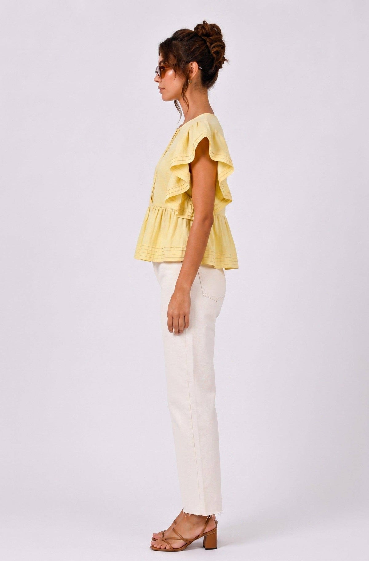 CT10802S - PEPLUM BLOUSE WITH FLUTTER SLEEVES