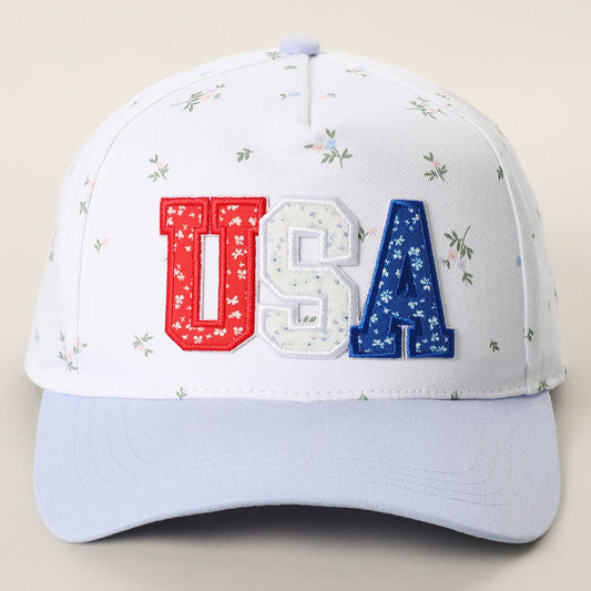 USA Embroidered Patch Floral Crown Two-Tone Trucker Hat