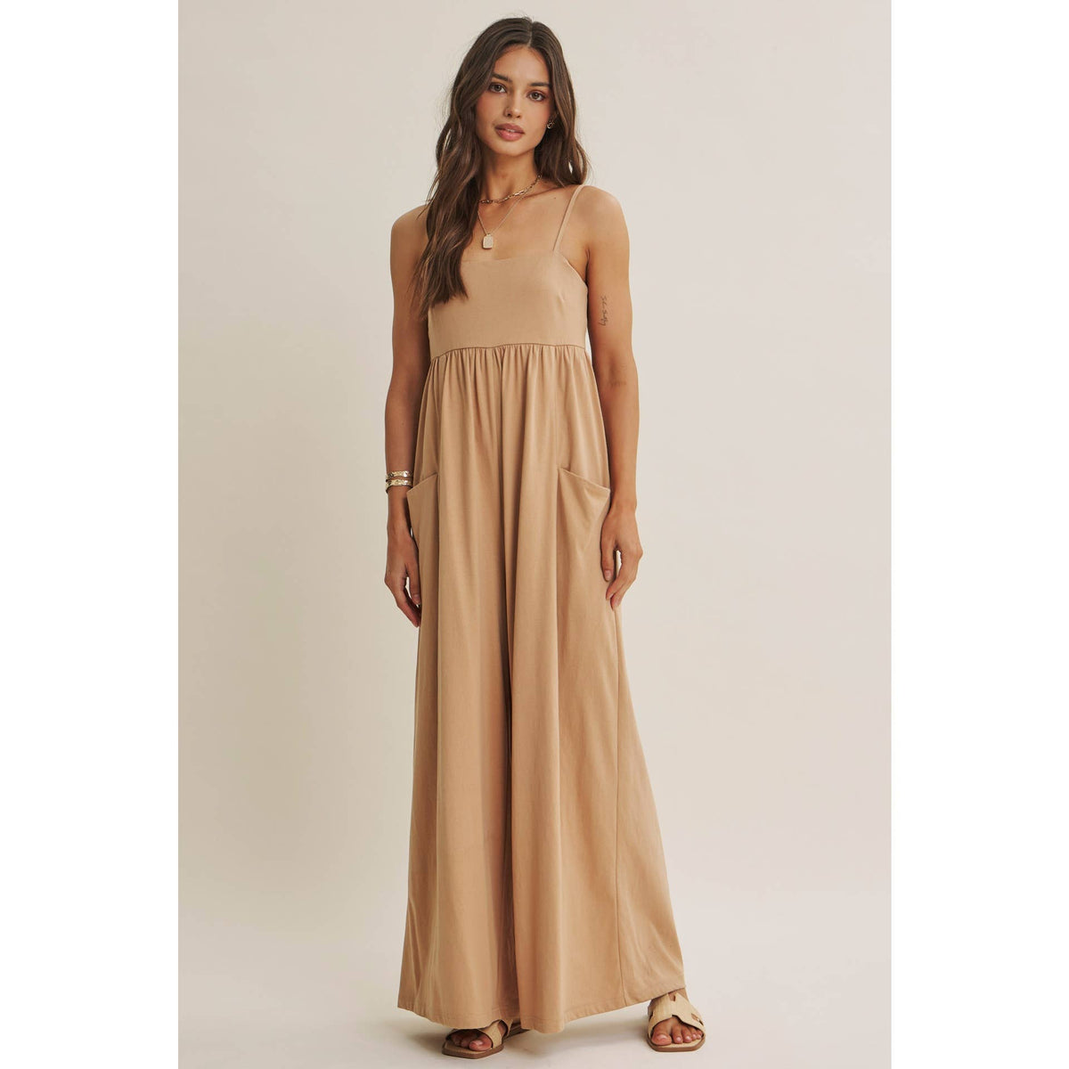 SLOW SUMMER FLOWY WIDE-LEG COTTON KNIT JUMPSUIT