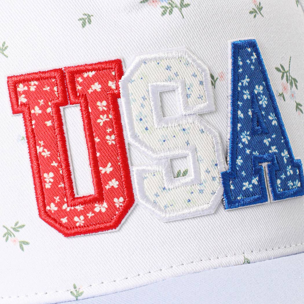 USA Embroidered Patch Floral Crown Two-Tone Trucker Hat
