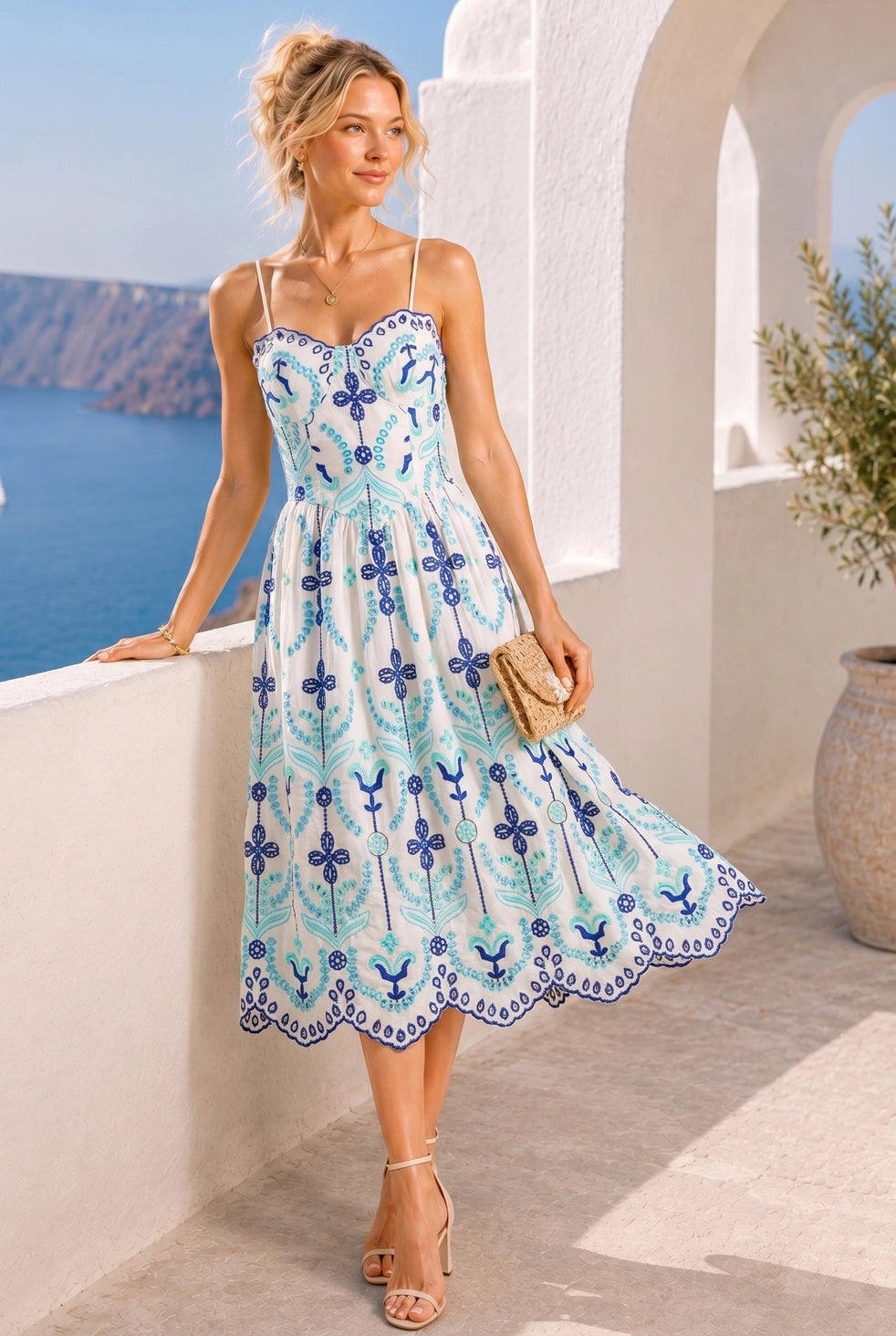 Embroidered Midi Dress