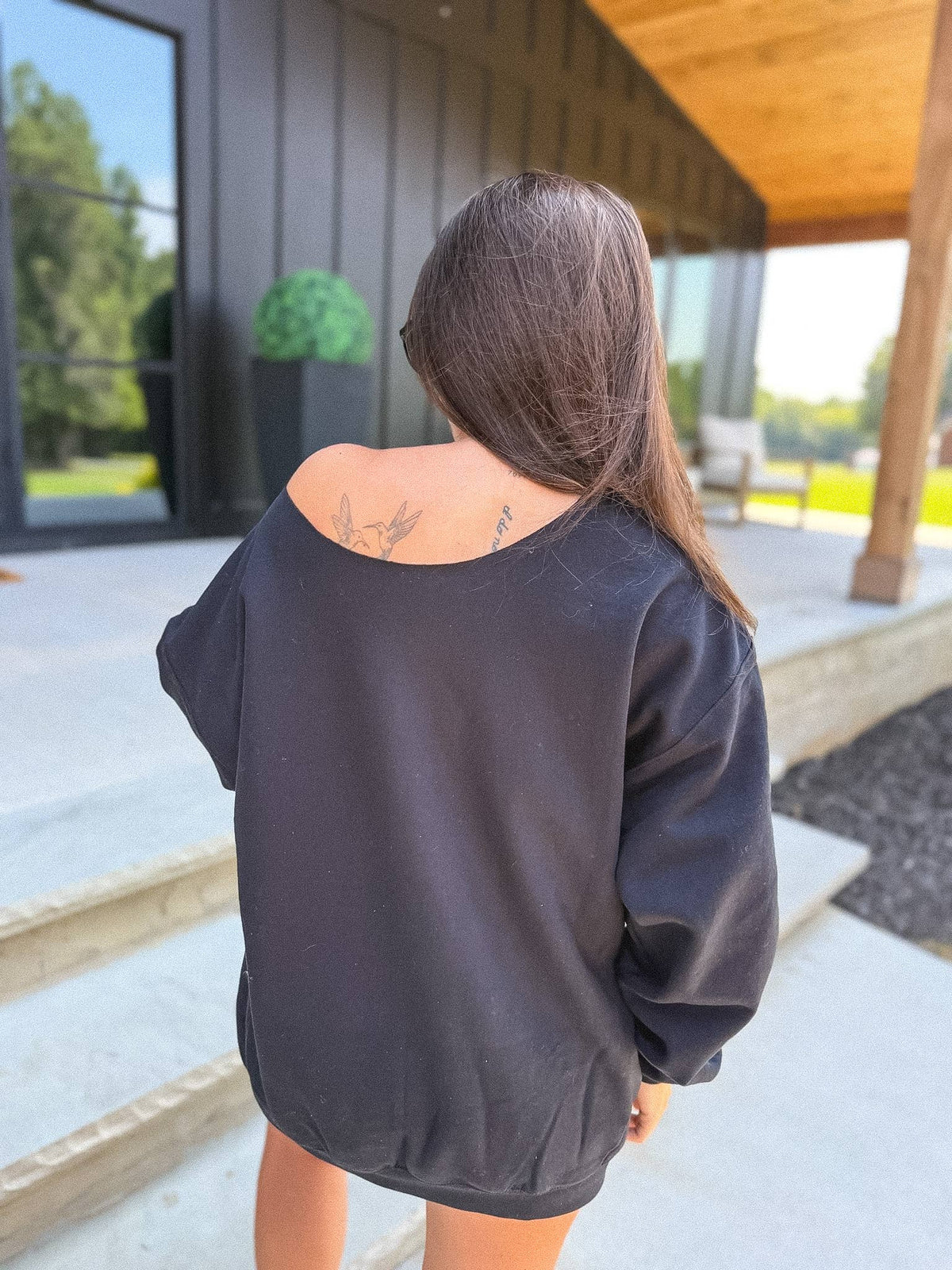 Boyz in the Woods Off Shoulder Graphic Crewneck