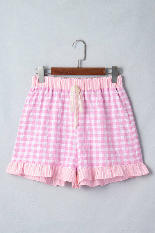 Gingham Ruffle Stripe Lace Tie Shorts