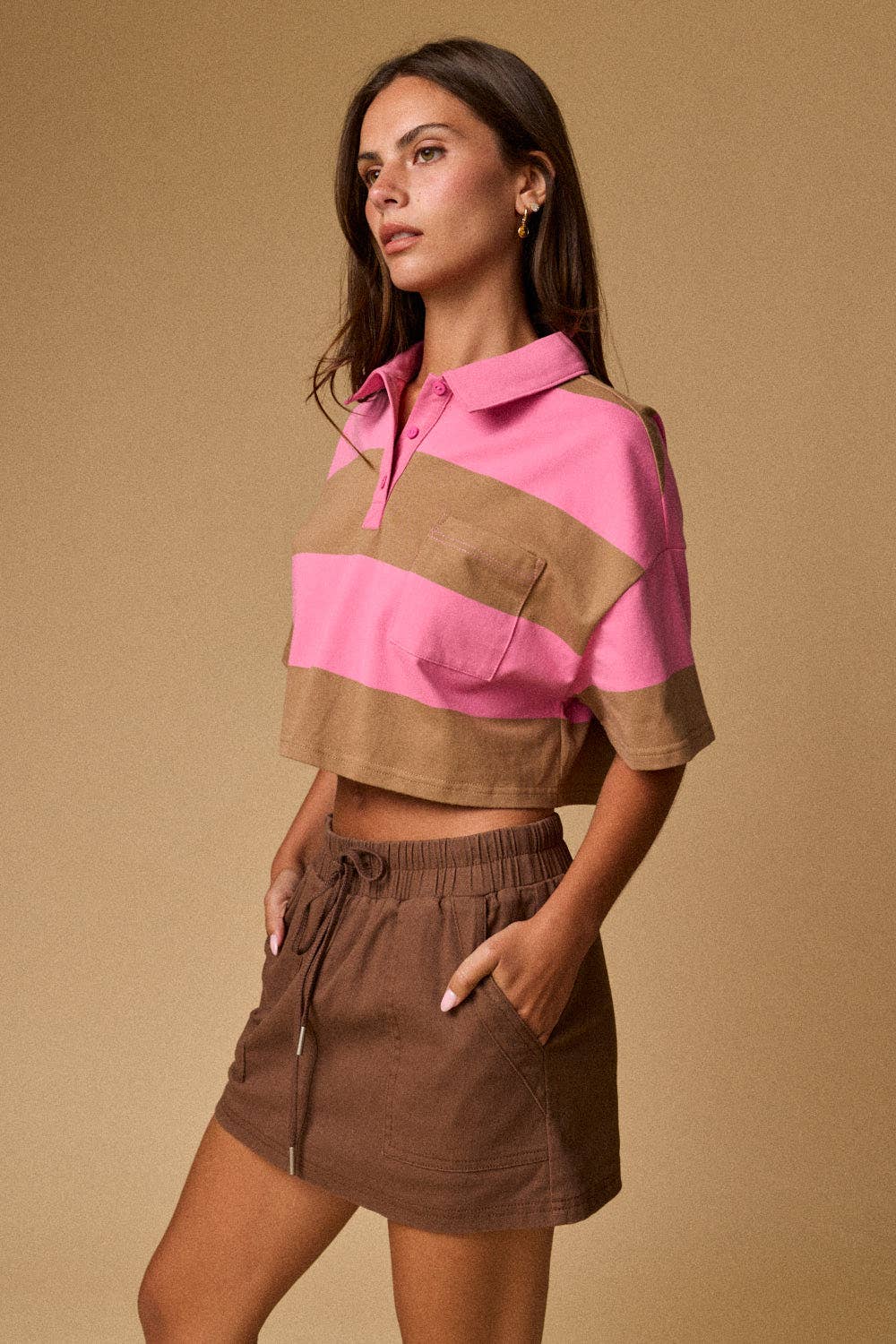Cropped Rugby Stripe Polo Top
