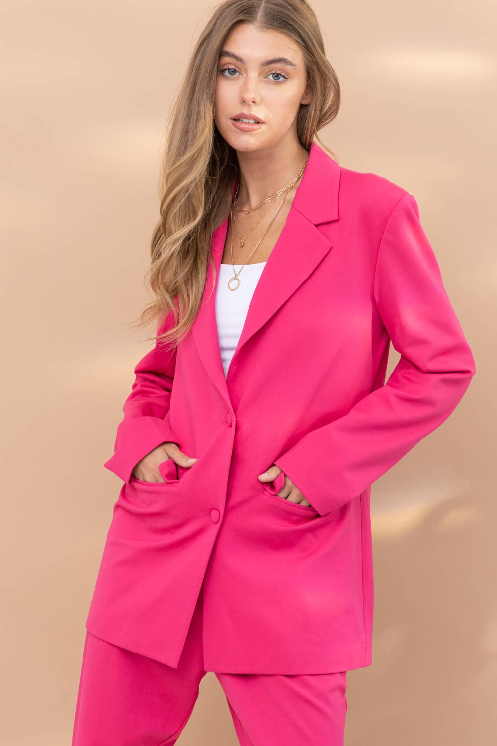Knit Lined Blazer Straight Leg Trouser Pants Set