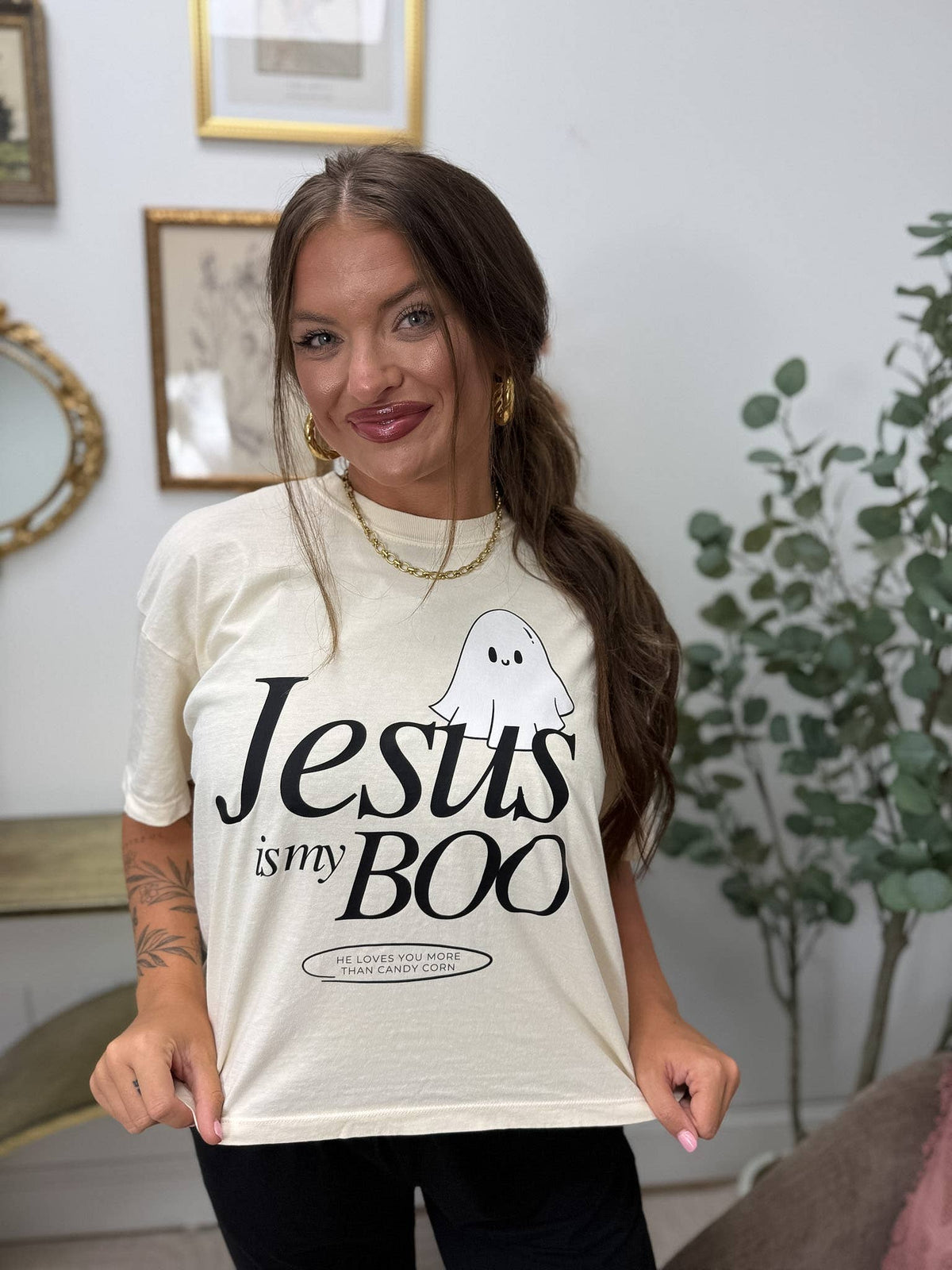 Jesus is my Boo Boxy Graphic Tee on Ivory