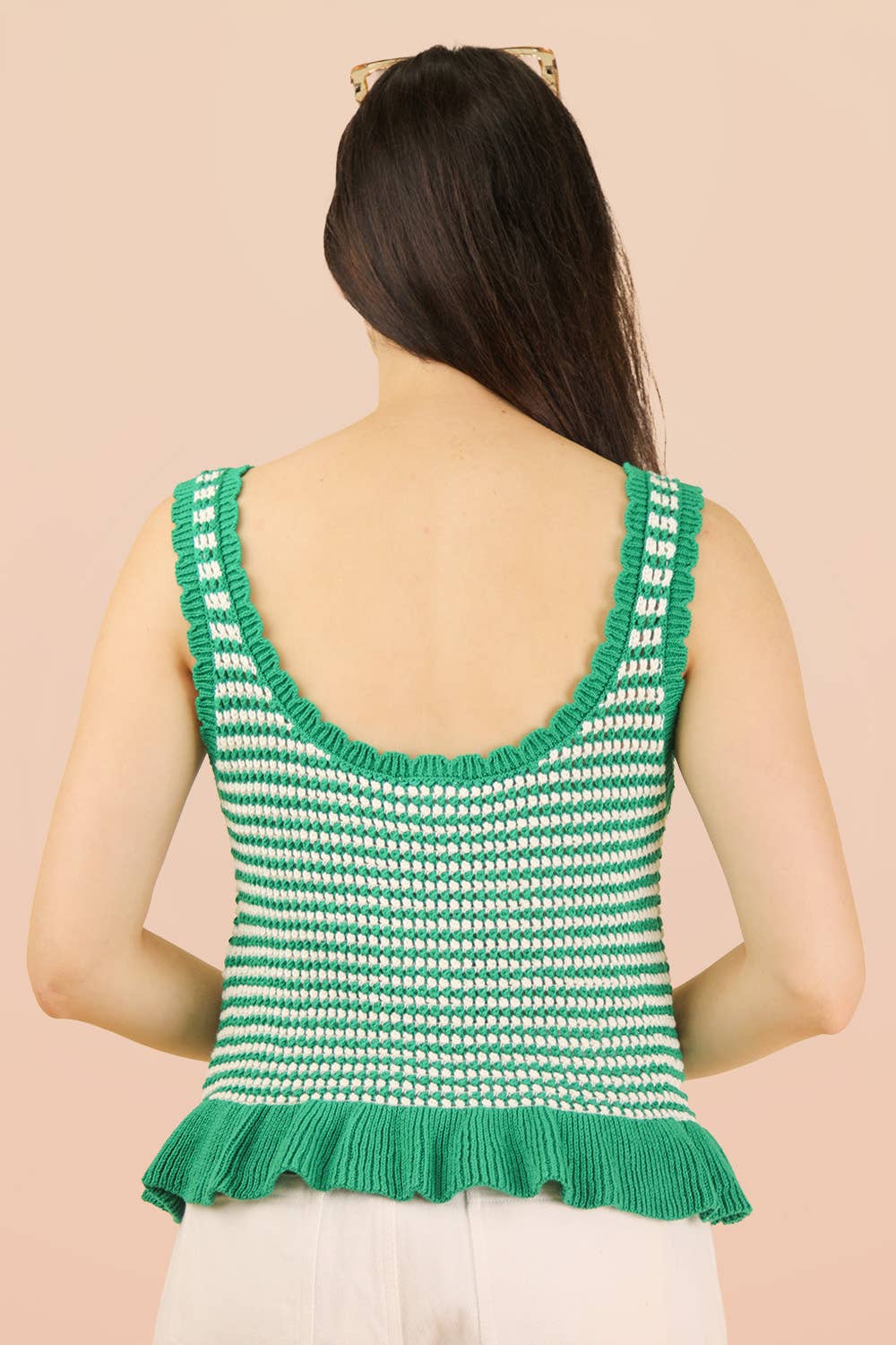 Ruffle Hem Stripe Sleeveless Knit Sweater Top