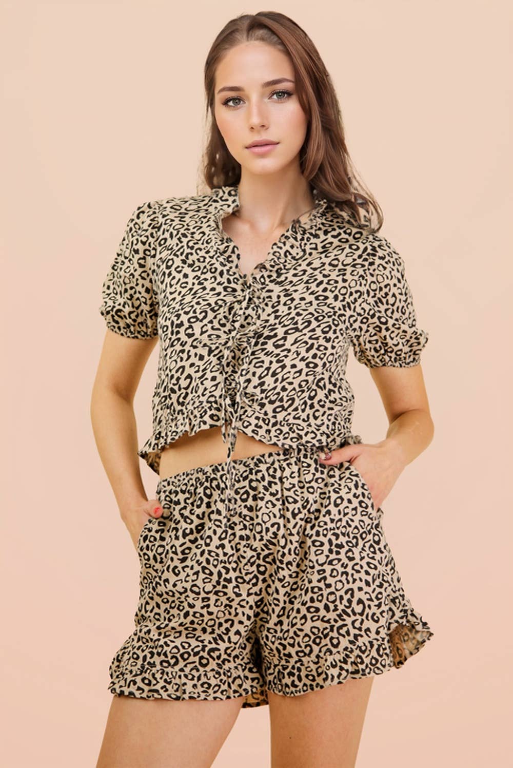 Leopard Printed Woven Top & Shorts Set