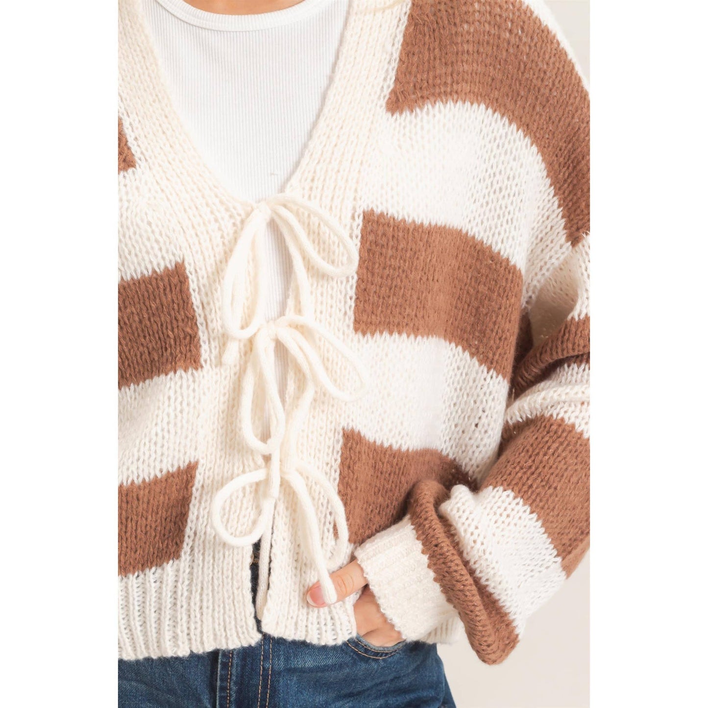 Striped V-Neck Sweater Cardigan