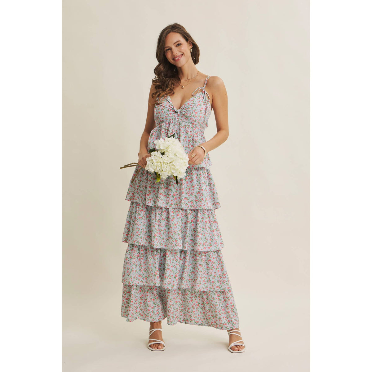 MORNING MEADOW TWISTED FRONT TIERED SMOCKED MAXI DRESS