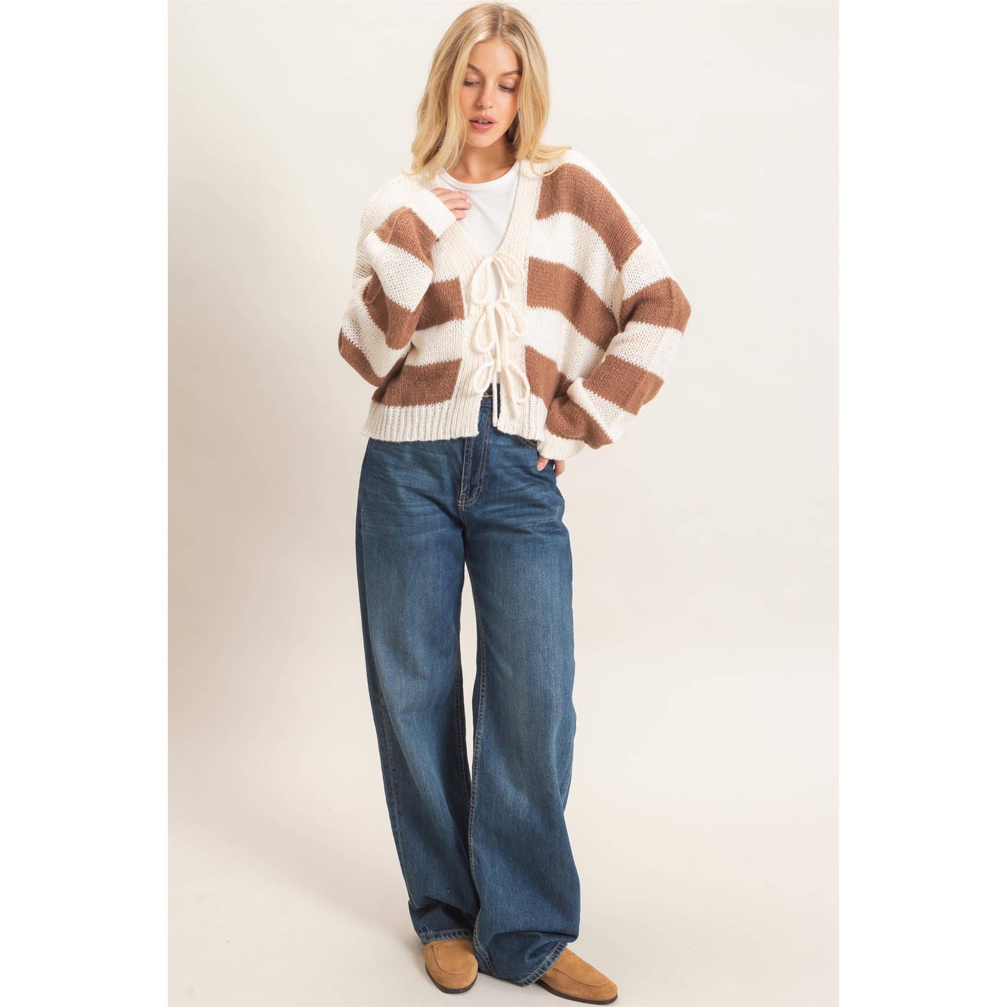 Striped V-Neck Sweater Cardigan