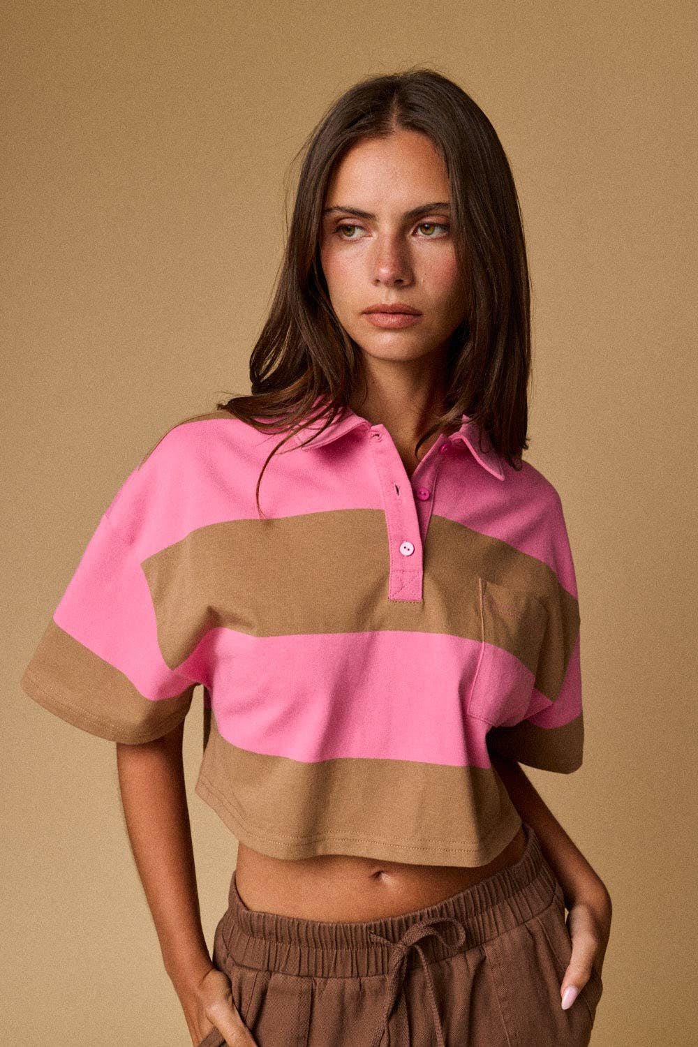 Cropped Rugby Stripe Polo Top