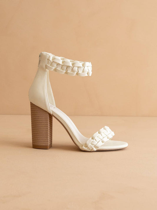 The Melody White | Braided Two Band Block Heel