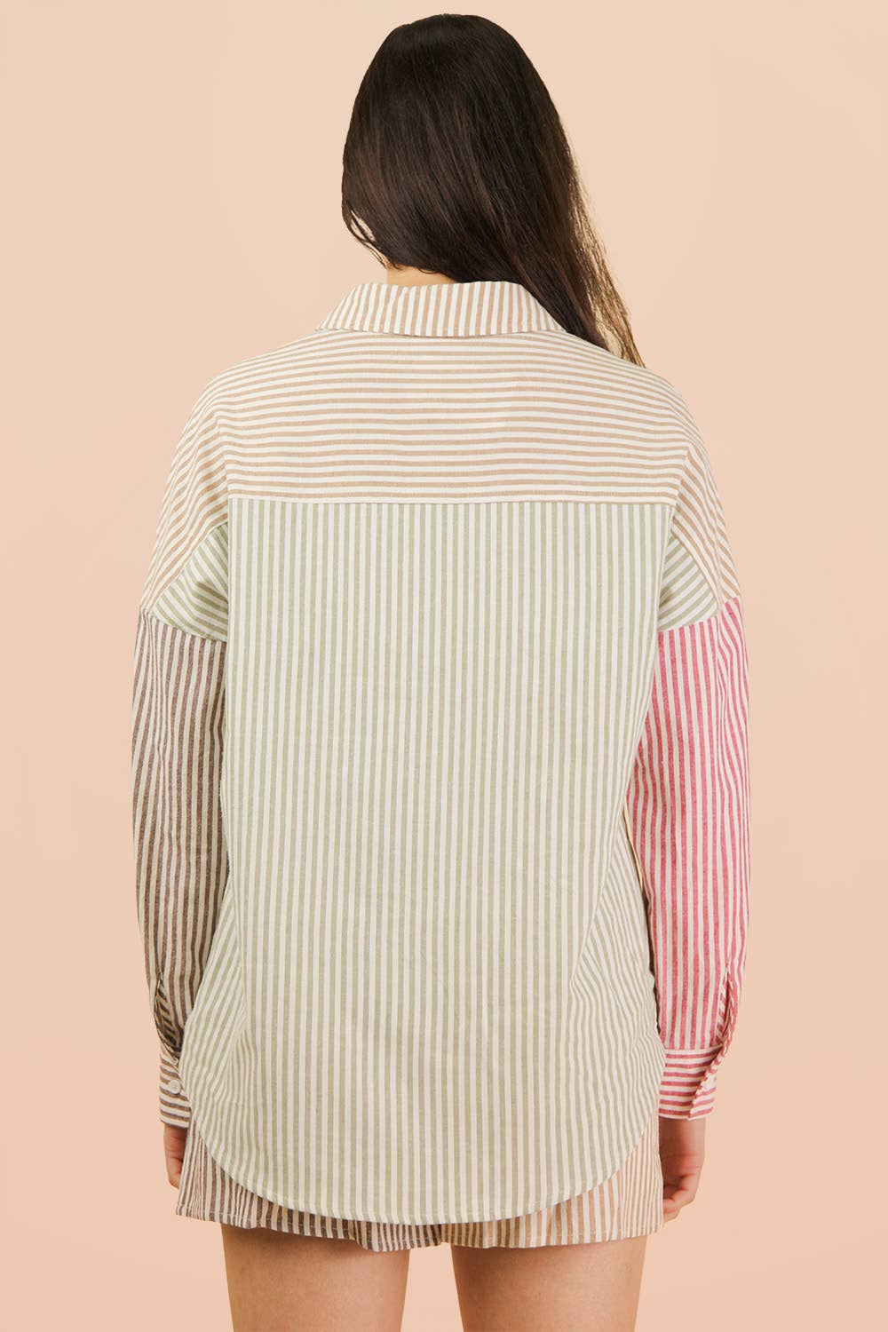 Stripe Color Block Shirt Top & Shorts Set