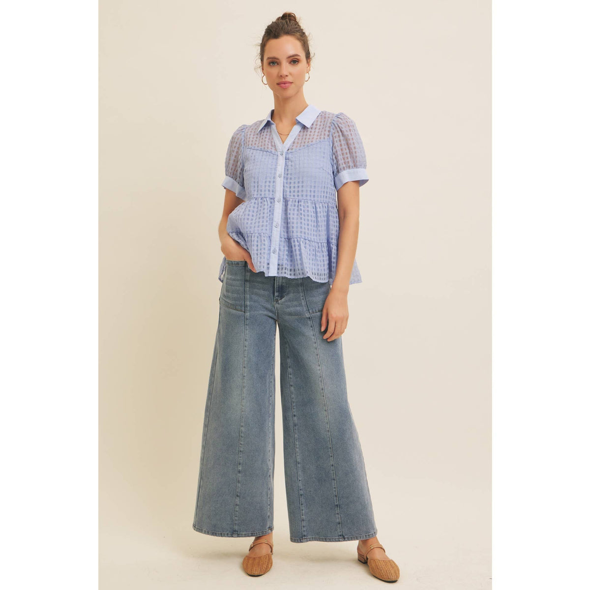 SUMMER VERANDA SHEER ORGANZA TIERED BLOUSE